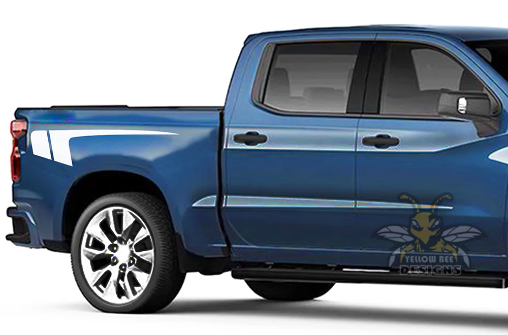 Hockey Stripes Bed Graphics Vinyl Decals Compatible with Chevrolet Silverado 1500 - Image 3