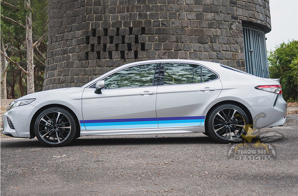 Lower Belt Blue Shades Stripes Graphics Vinyl Compatible decals for Toyota Camry - Image 2