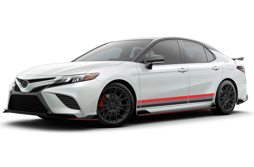 Lower Belt Red Grey Black Stripes Graphics Vinyl Compatible decals for Toyota Camry