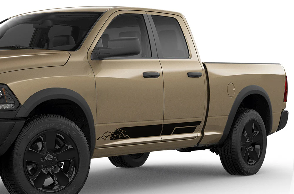 Lower Side Mountains Stripes Graphics Vinyl Decals Compatible with Dodge Ram 1500 Quad Cab