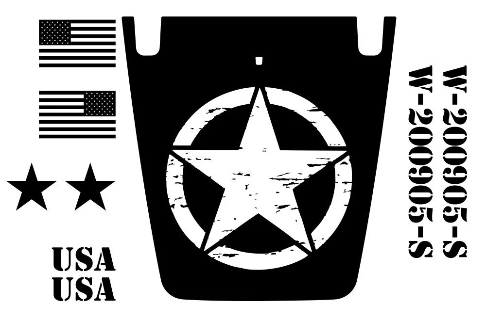 Military Star Kit Hood Graphics Vinyl Decals Compatible with Jeep Wrangler - Image 2