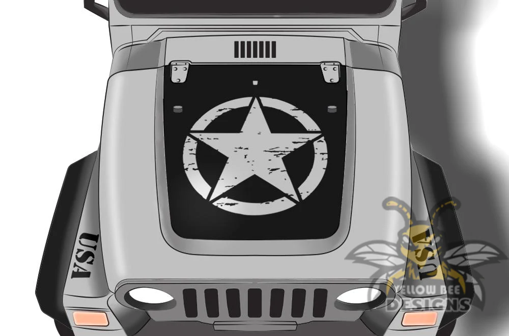 Military Star Kit Hood Graphics Vinyl Decals Compatible with Jeep Wrangler - Image 4