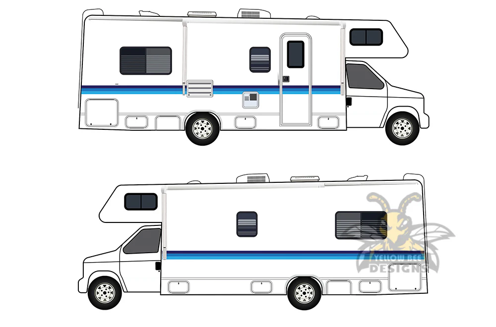 Motor Home Blue Retro Stripes Decals, rv Graphics Vinyl Kits - Image 3