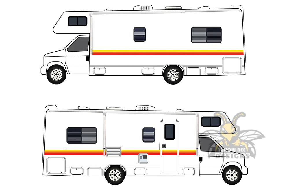 Motor Home Red Orange Yellow Retro Stripes Decals, rv Graphics Vinyl Kits - Image 3