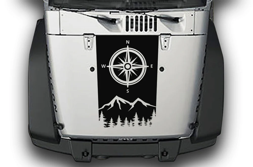 Mountain Compass Hood Graphics Vinyl Decals Compatible with Jeep JK Wrangler 2007-2018