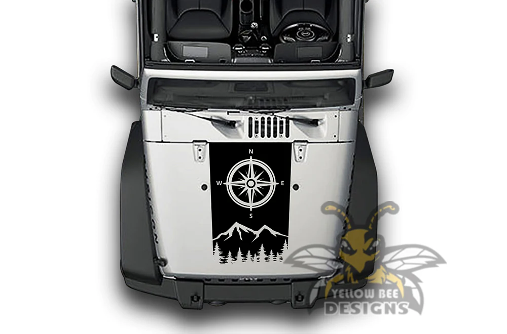 Mountain Compass Hood Graphics Vinyl Decals Compatible with Jeep JK Wrangler 2007-2018 - Image 2