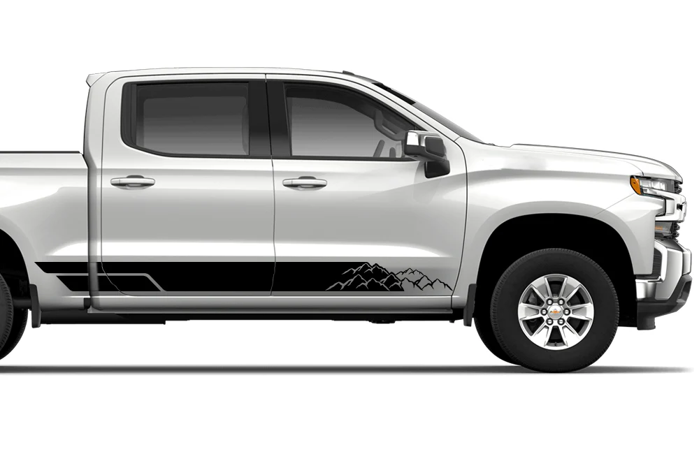 Mountain Side Stripes Graphics Vinyl Decals Compatible with Chevrolet Silverado 1500 Crew Cab