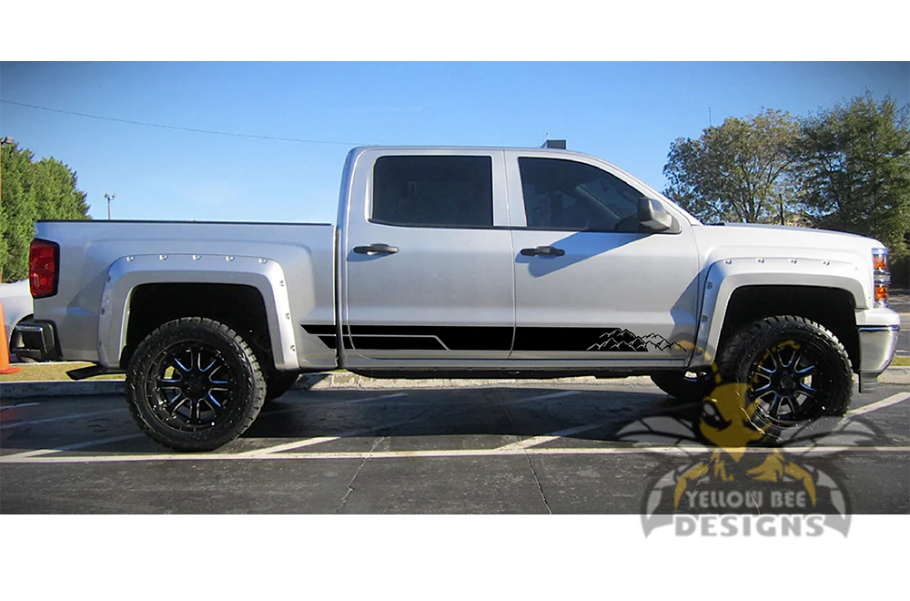 Mountain Side Stripes Graphics Vinyl Decals Compatible with Chevrolet Silverado 1500 Crew Cab - Image 2