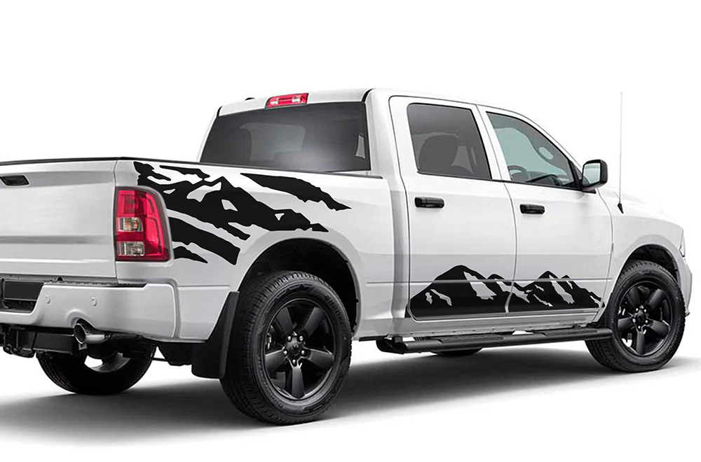 Mountains Bed & Rockers Graphics Vinyl Decals Compatible with Dodge Ram Crew Cab 1500