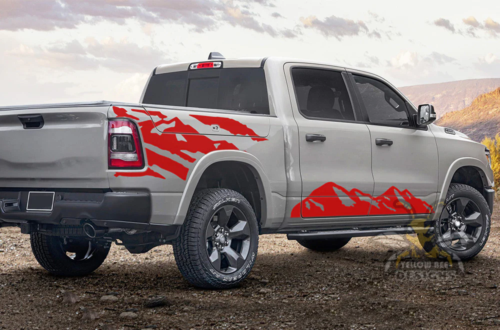 Mountains Bed & Rockers Graphics Vinyl Decals Compatible with Dodge Ram Crew Cab 1500 - Image 2