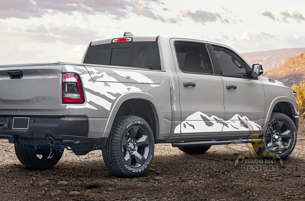 Mountains Bed & Rockers Graphics Vinyl Decals Compatible with Dodge Ram Crew Cab 1500 - Image 3