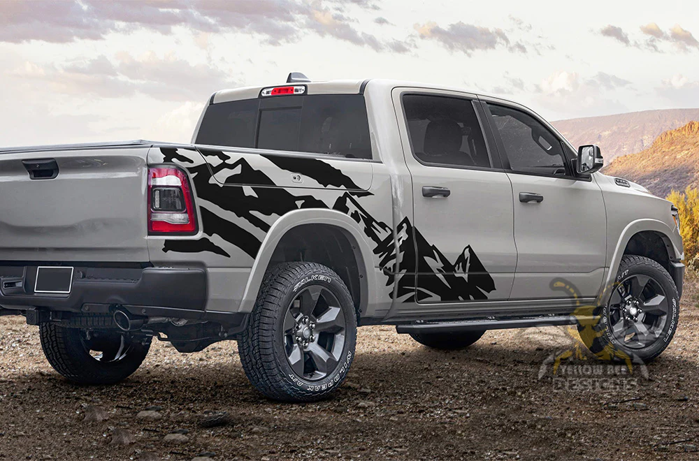 Mountains Half Side Graphics Vinyl Decals Compatible with Dodge Ram Crew Cab 1500 - Image 2