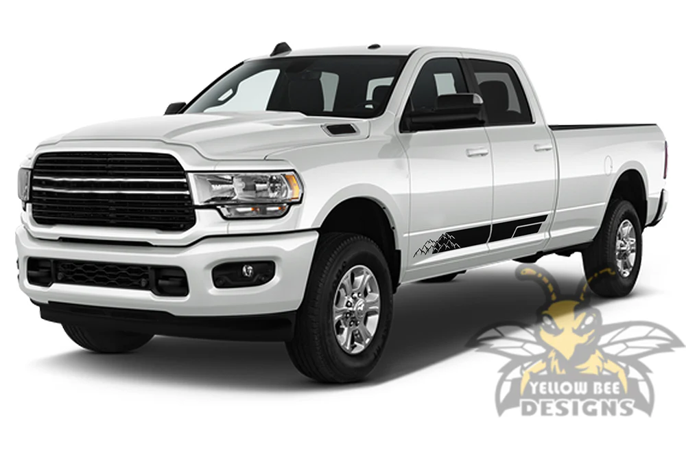 Mountains Lower Stripes Graphics Vinyl Decals Compatible with Dodge Ram Crew Cab 3500 Bed 8” - Image 2
