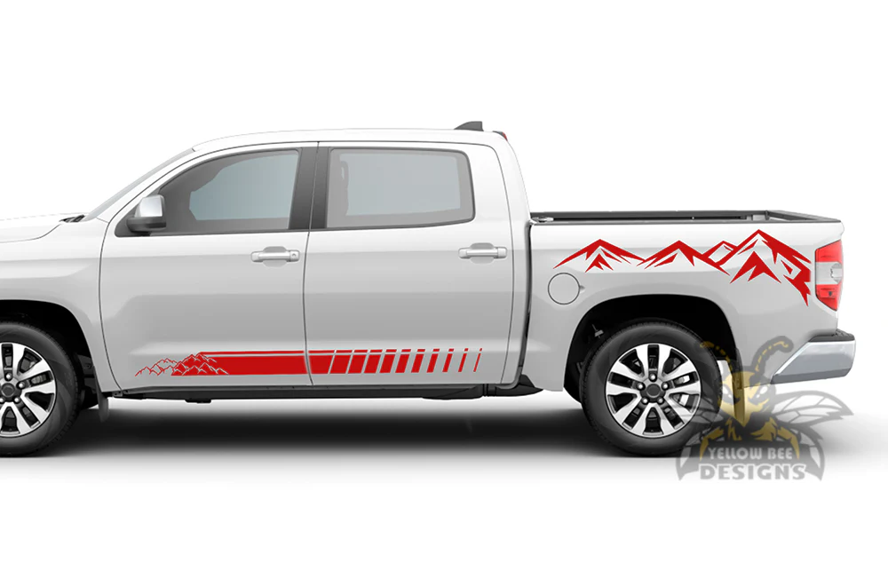 Mountains Rocker Stripes and Bed Graphics Vinyl Decals Compatible with Toyota Tundra - Image 2