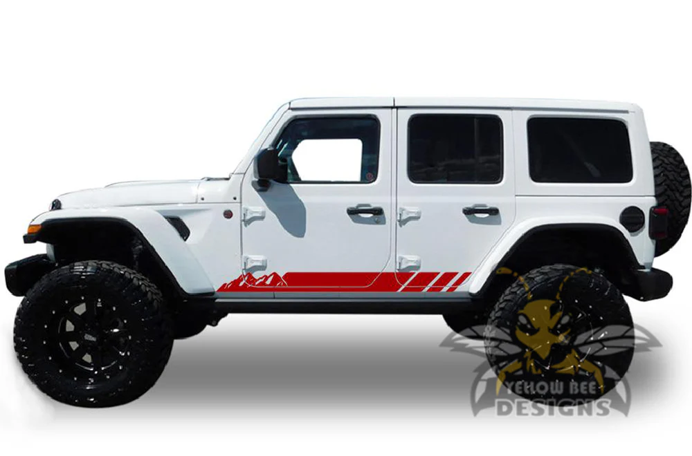 Mountains Stripes Graphics Kit Vinyl Decal Compatible with Jeep JL Wrangler - Image 4