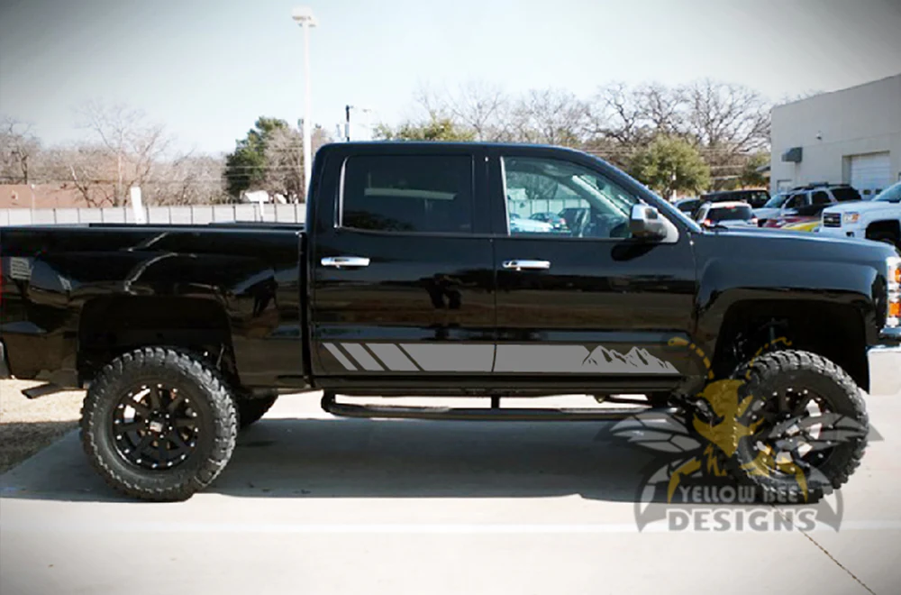 Mountains Stripes Graphics Vinyl Decals Compatible with Chevrolet Silverado 1500 Crew Cab - Image 3