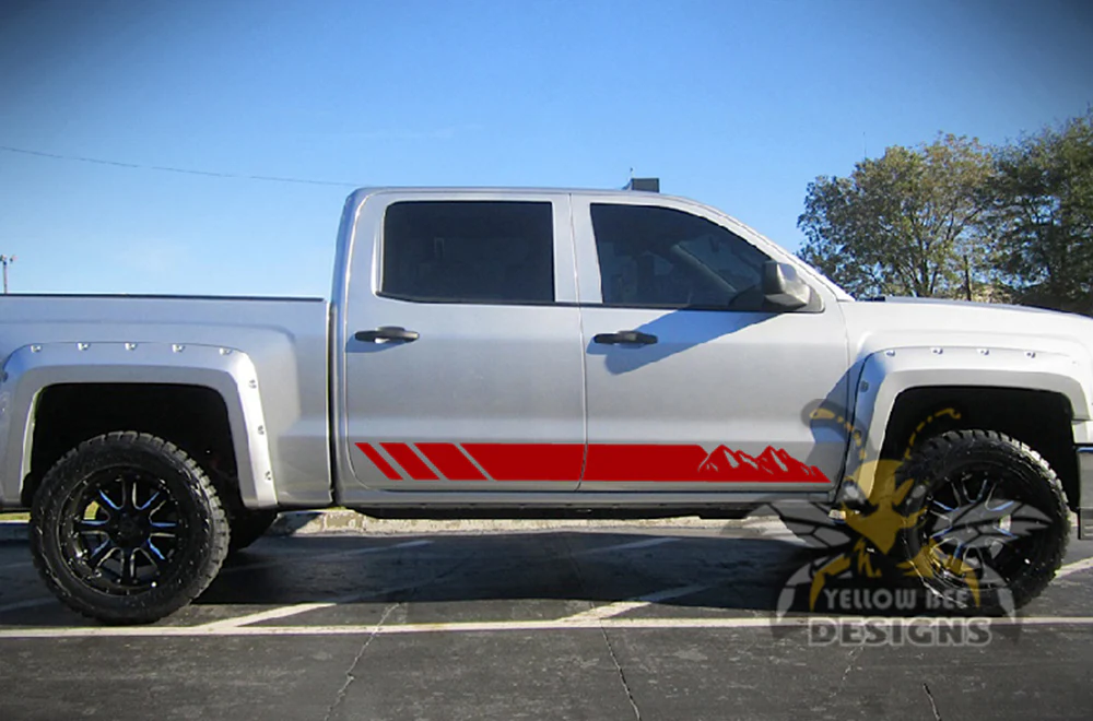 Mountains Stripes Graphics Vinyl Decals Compatible with Chevrolet Silverado 1500 Crew Cab - Image 4