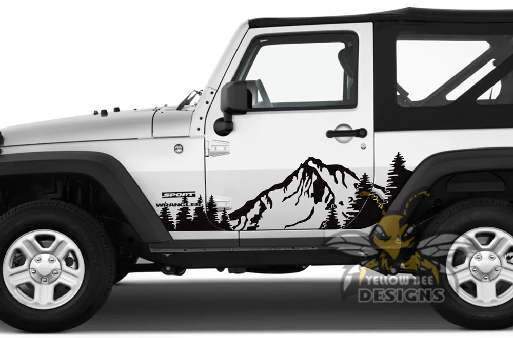Mountains Trees Graphics Kit Vinyl Decal Compatible with Jeep JL Wrangler - Image 3