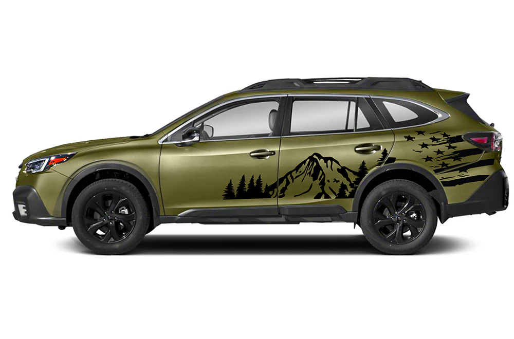 Mountains Trees with US flag Graphics Vinyl Decals Compatible with Subaru Outback