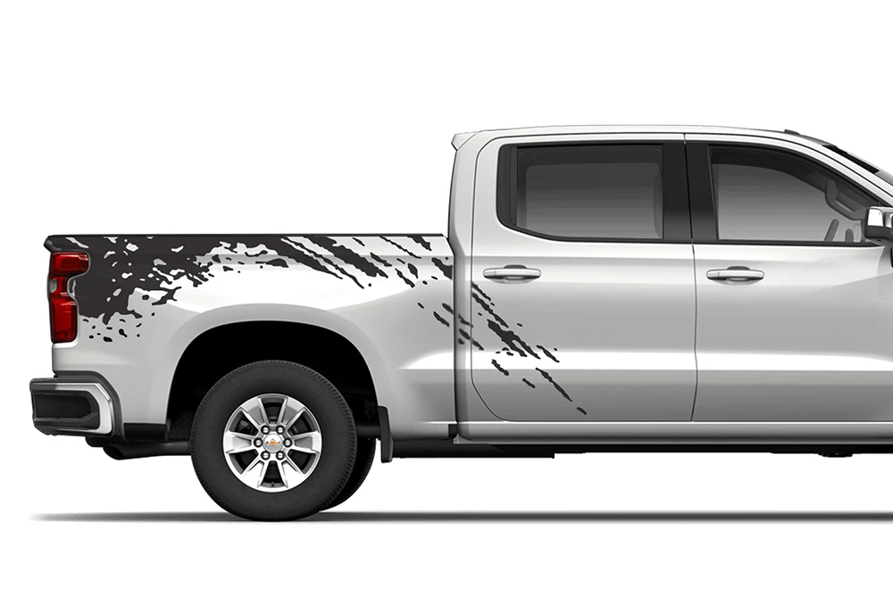 Mud Splash Bed Graphics Vinyl Decals Compatible with Chevrolet Silverado 1500 Crew Cab