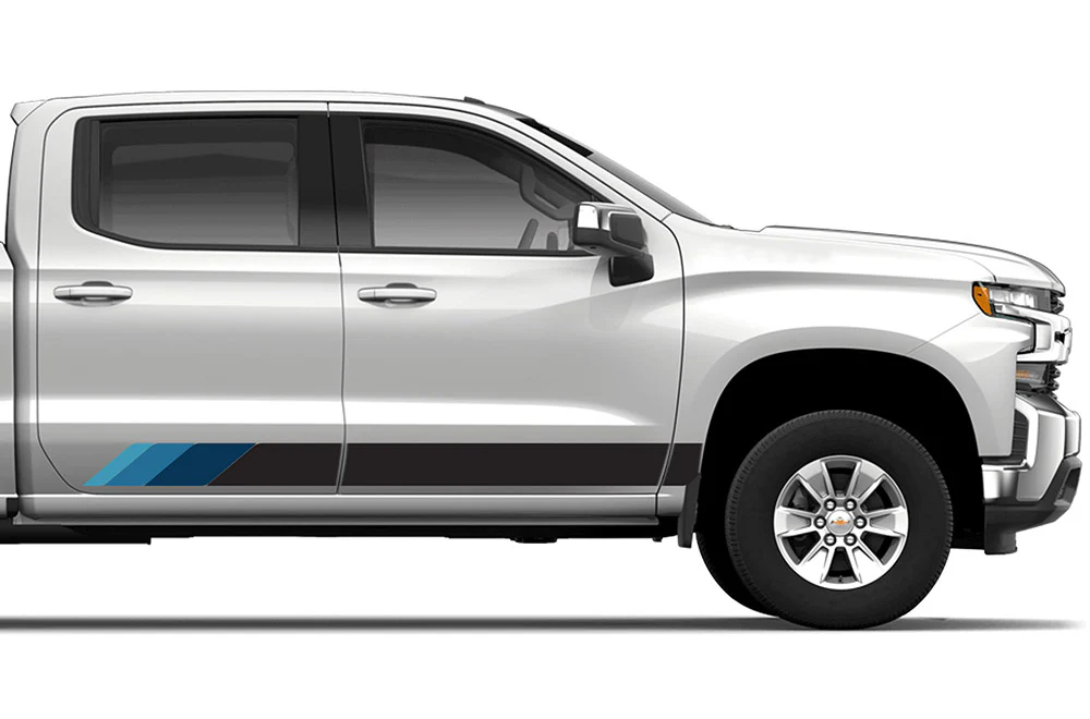 Old School Side Stripes Graphics Vinyl Decals Compatible with Chevrolet Silverado 1500 Crew Cab