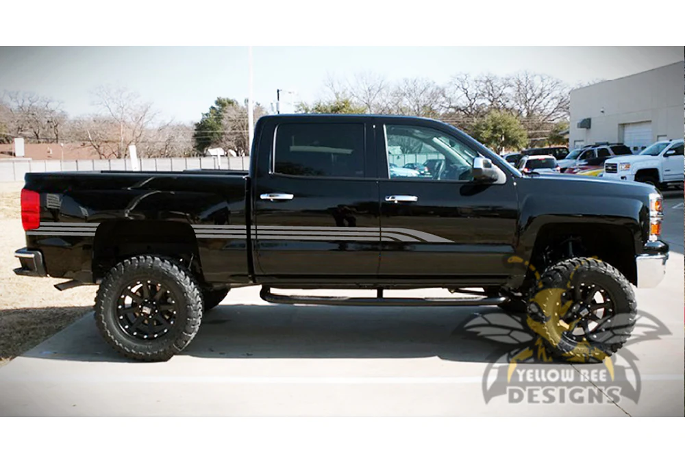 Old School Side Stripes Graphics Vinyl Decals Compatible with Chevrolet Silverado 1500 Crew Cab - Image 3