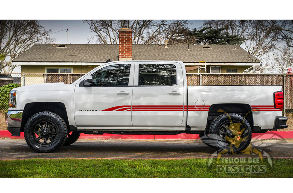 Old School Side Stripes Graphics Vinyl Decals Compatible with Chevrolet Silverado 1500 Crew Cab - Image 4
