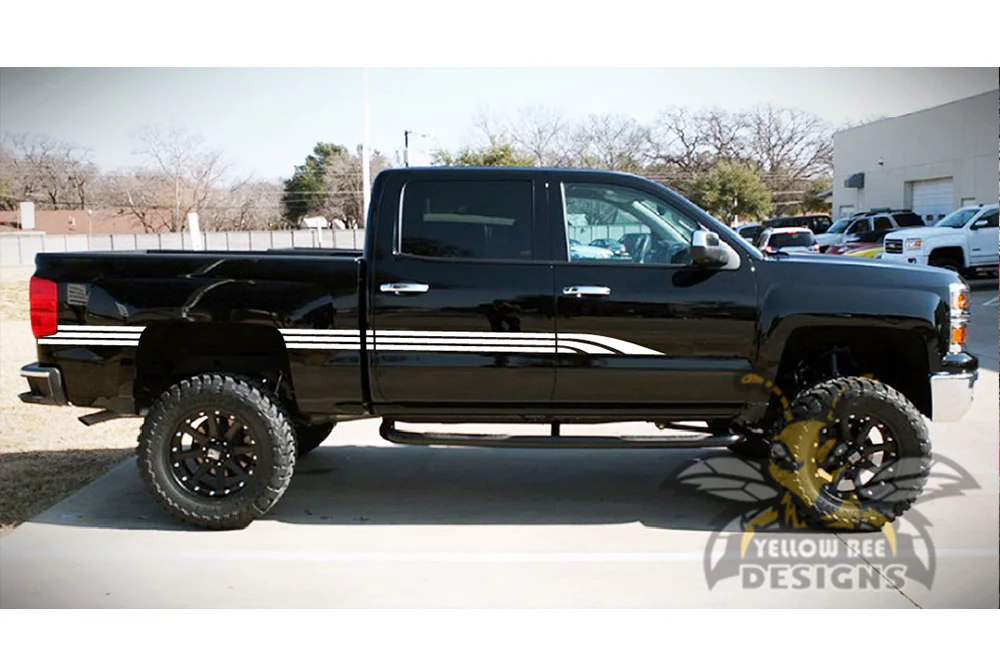 Old School Side Stripes Graphics Vinyl Decals Compatible with Chevrolet Silverado 1500 Crew Cab - Image 5