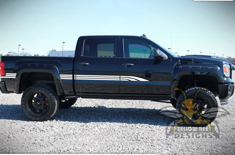 Old School Side Stripes Graphics Vinyl Decals Compatible with GMC Sierra Crew Cab - Image 4