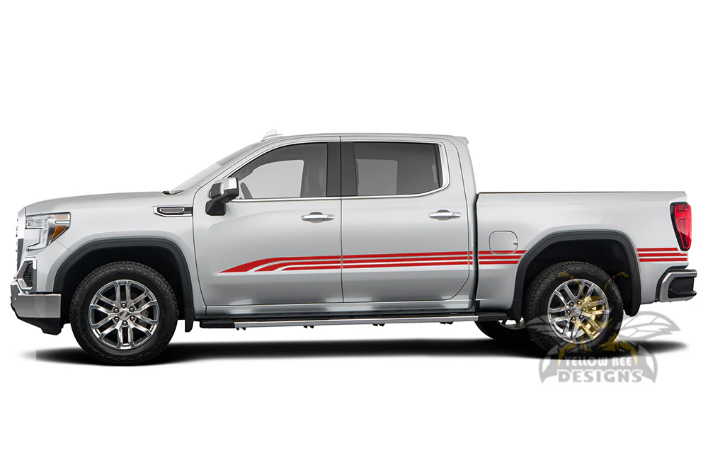 Old School Side Stripes Graphics Vinyl Decals Compatible with GMC Sierra Crew Cab - Image 7