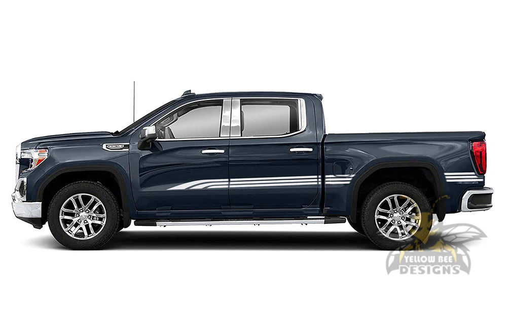 Old School Side Stripes Graphics Vinyl Decals Compatible with GMC Sierra Crew Cab - Image 8