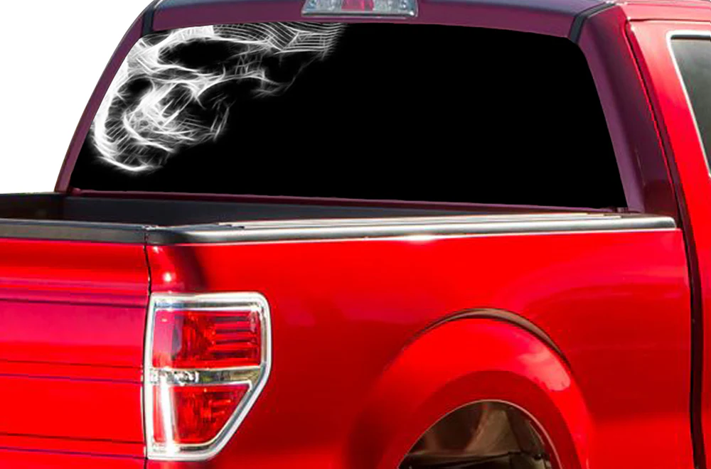 Perforated Black Skull Rear Window Decal Compatible with Ford F150