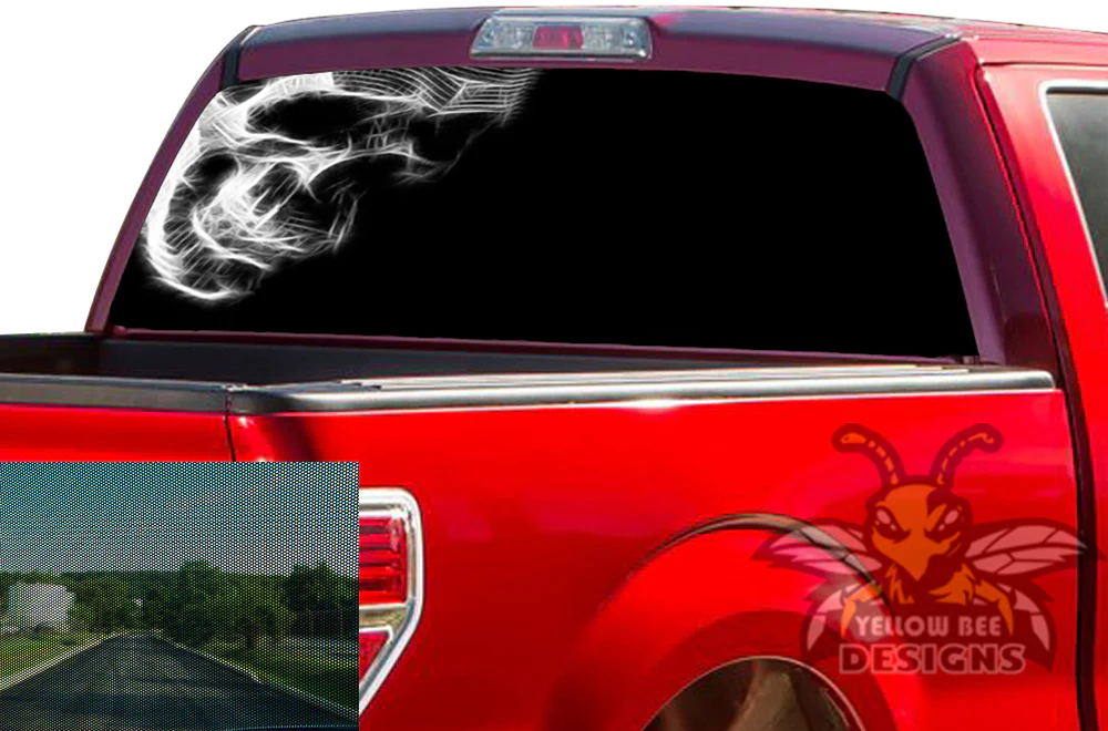 Perforated Black Skull Rear Window Decal Compatible with Ford F150 - Image 2