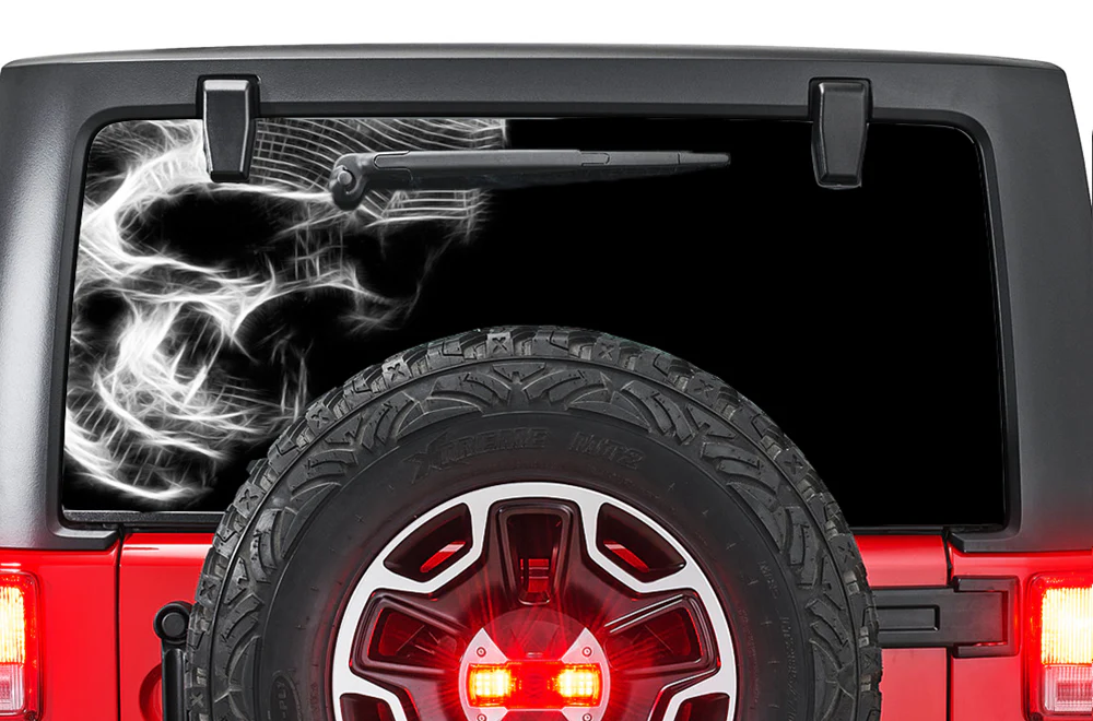 Perforated Black Skull Rear Window Decal Compatible with JK Wrangler