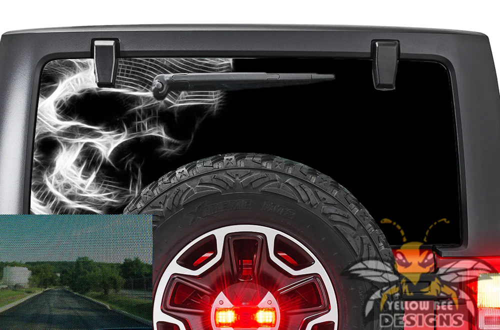 Perforated Black Skull Rear Window Decal Compatible with JL Wrangler - Image 2