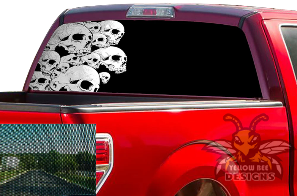 Perforated Black Skulls Rear Window Decal Compatible with Ford F150 - Image 2