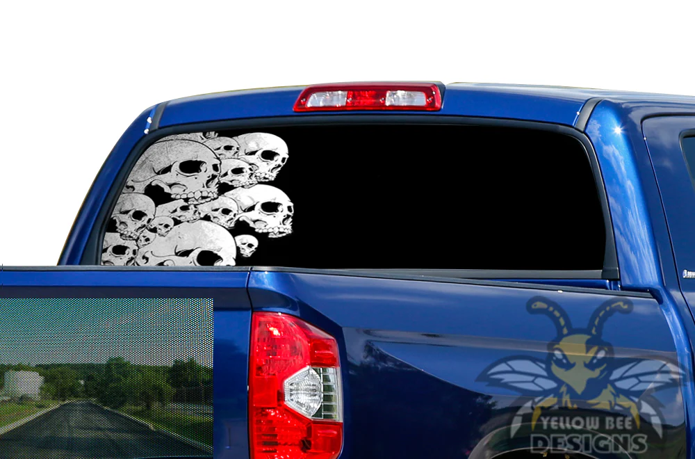 Perforated Black Skulls Rear Window Decal Compatible with Toyota Tundra - Image 2