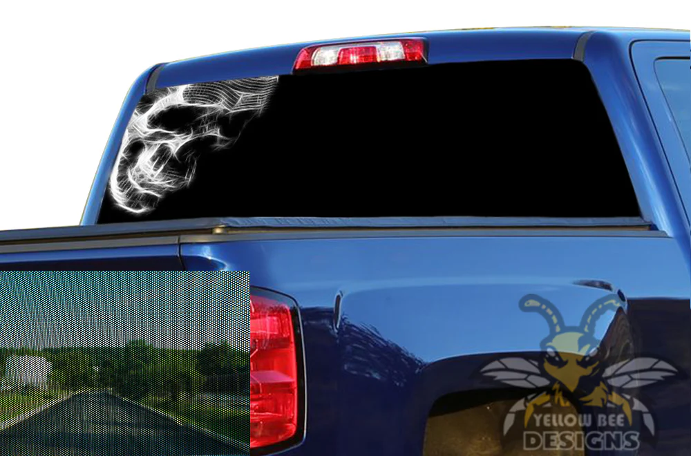 Perforated Black Skulls Rear Window Decal Compatible with with Chevrolet Silverado - Image 2
