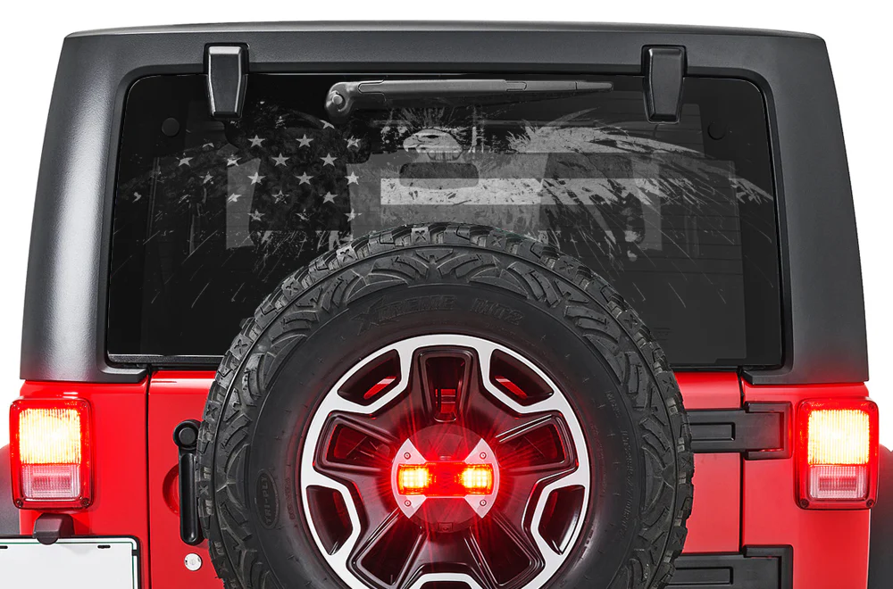 Perforated Black/White Eagle Flag USA Rear Window Decal Compatible with JL Wrangler
