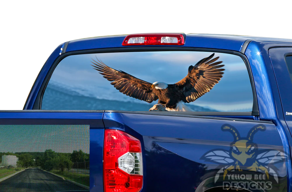 Perforated Blue Eagle Rear Window Decal Compatible with Toyota Tundra - Image 3