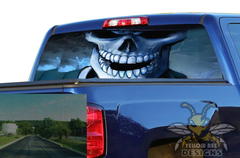 Perforated Blue Skulls Rear Window Decal Compatible with with Chevrolet Silverado - Image 2