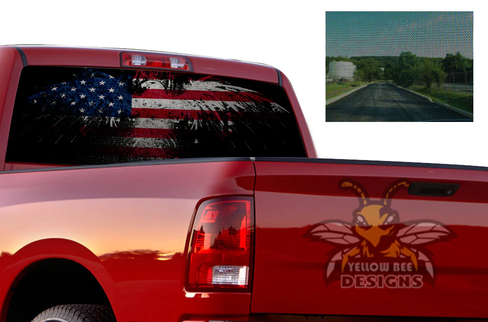 Perforated Eagle Flag USA Rear Window Decal Compatible with Dodge Ram 1500, 2500, 3500 - Image 2
