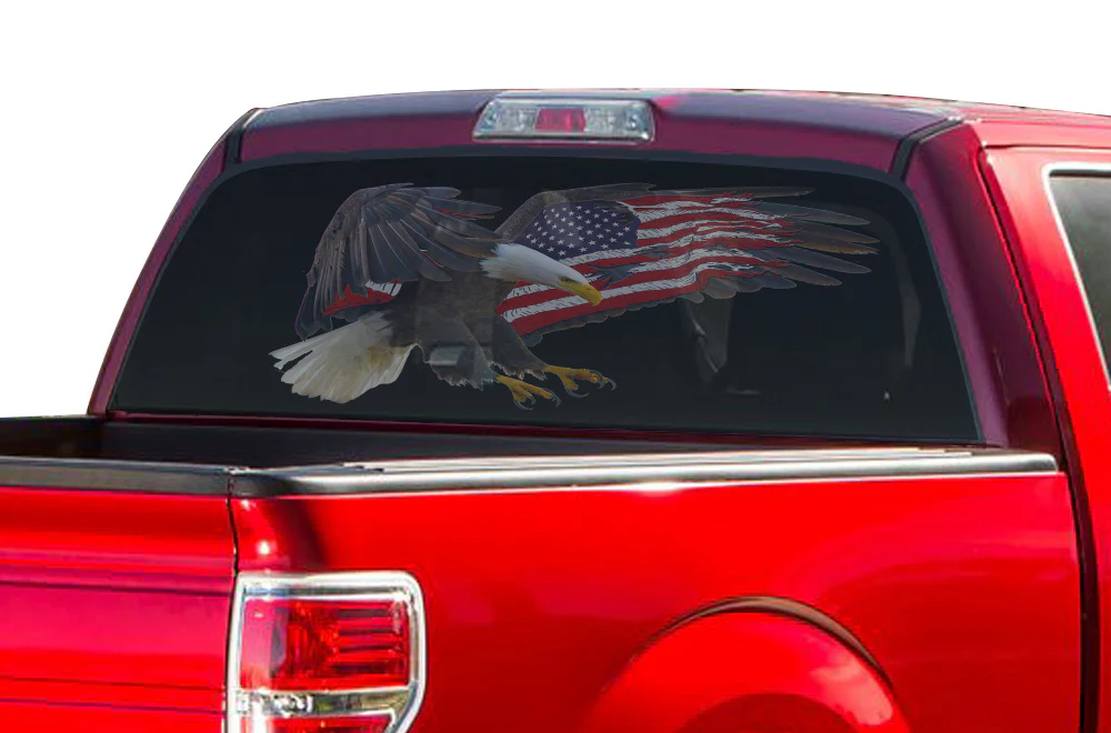 Perforated Eagle Flag USA Rear Window Decal Compatible with Ford F150
