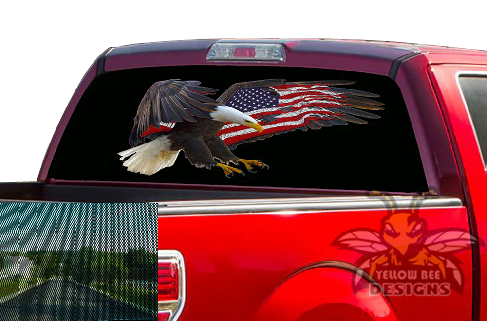 Perforated Eagle Flag USA Rear Window Decal Compatible with Ford F150 - Image 2