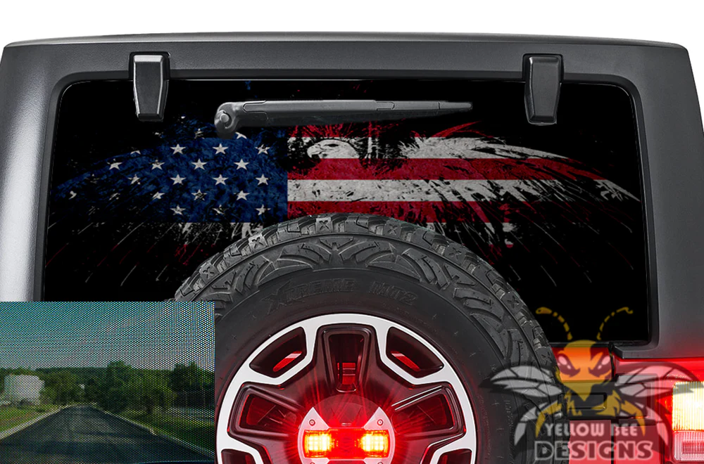 Perforated Eagle Flag USA Rear Window Decal Compatible with JK Wrangler - Image 2