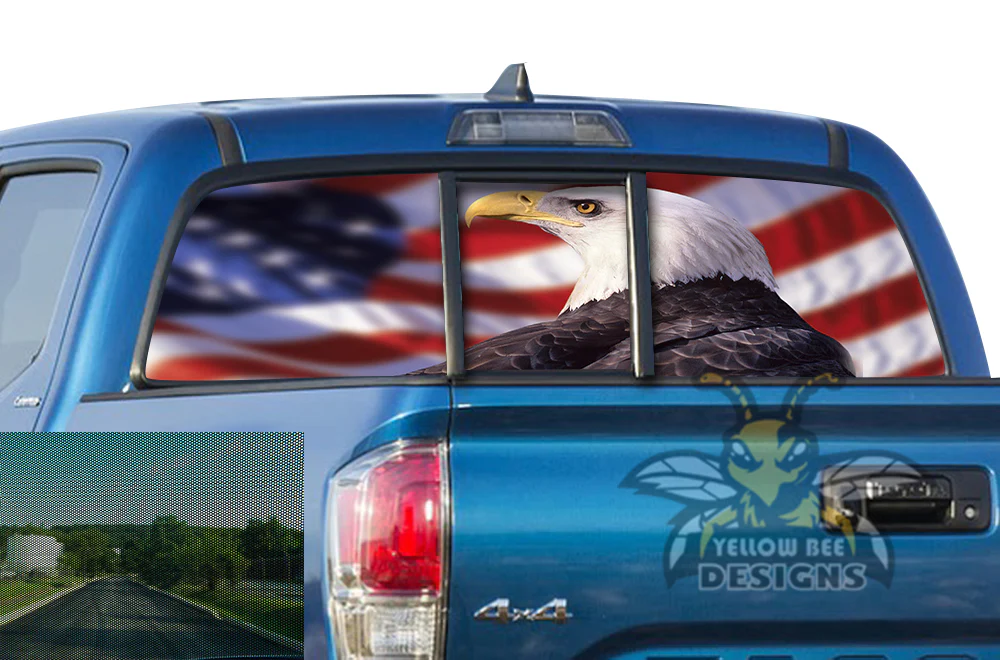 Perforated Eagle Flag USA Rear Window Decal Compatible with Toyota Tacoma - Image 2