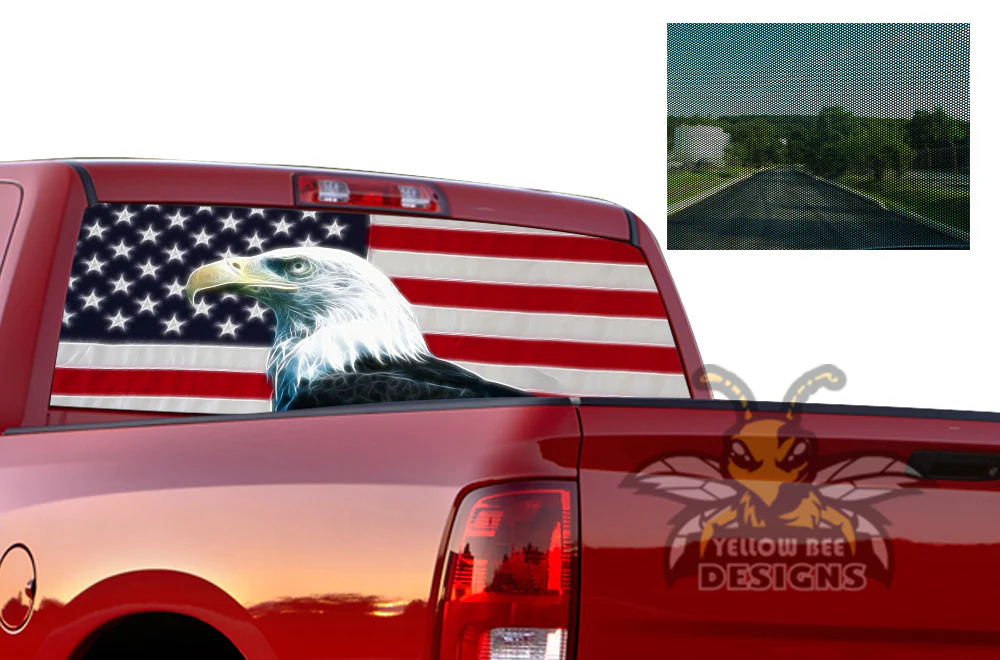 Perforated Eagle USA Flag Rear Window Decal Compatible with Dodge Ram 1500, 2500, 3500 - Image 2