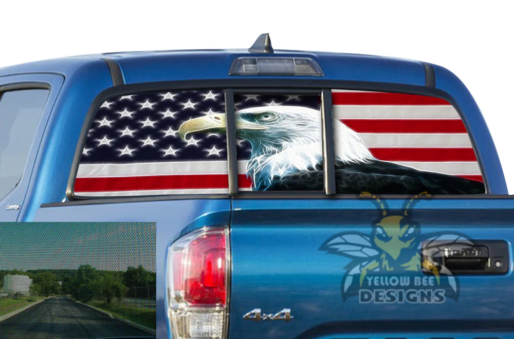Perforated Eagle USA Flag Rear Window Decal Compatible with Toyota Tacoma - Image 2