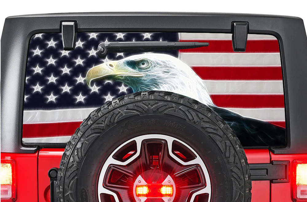 Perforated Eagle USA Rear Window Decal Compatible with JK Wrangler