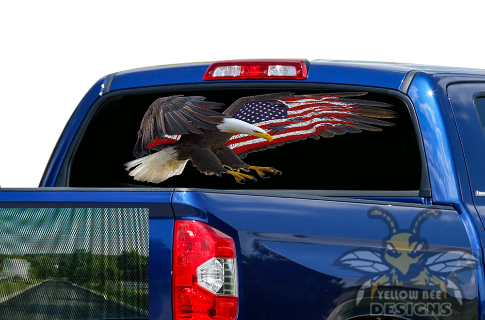 Perforated Eagle USA Rear Window Decal Compatible with Toyota Tundra - Image 2